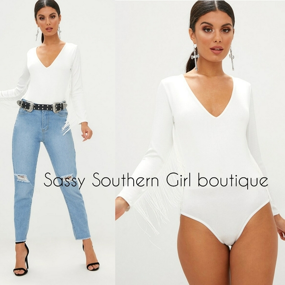 ⭐🆕 Fringe Boho western white fringe bodysuit - Picture 5 of 10